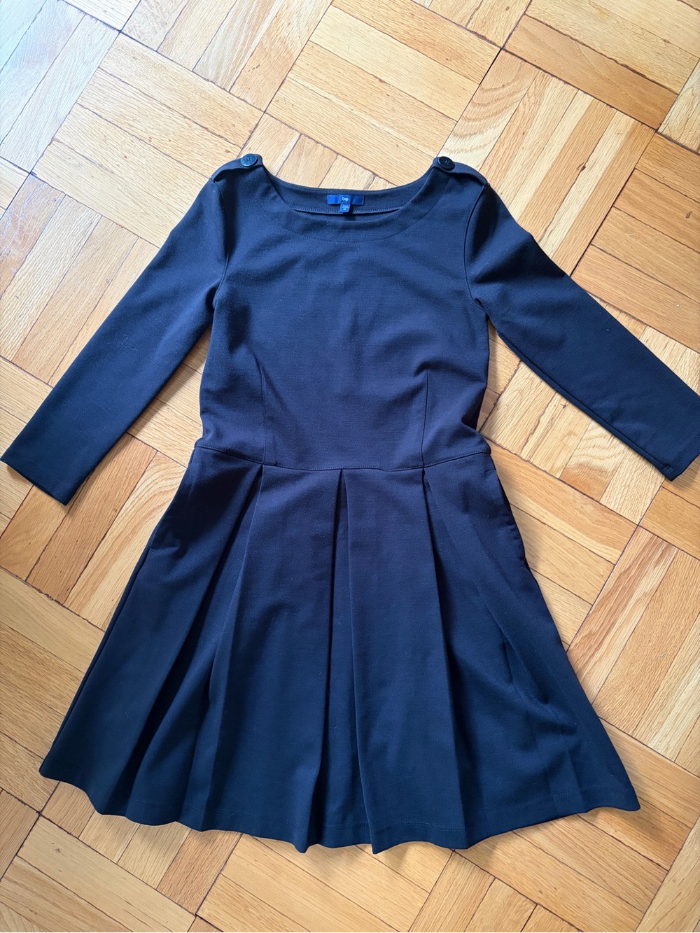 GAP Black Long-Sleeve Fit & Flare Dress with Shoulder Buttons